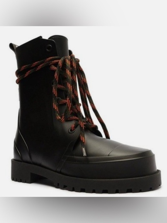 SCHUTZ Shoes - SCHUTZ Black Lace-Up Platform Combat Boot with Orange-Accent Laces